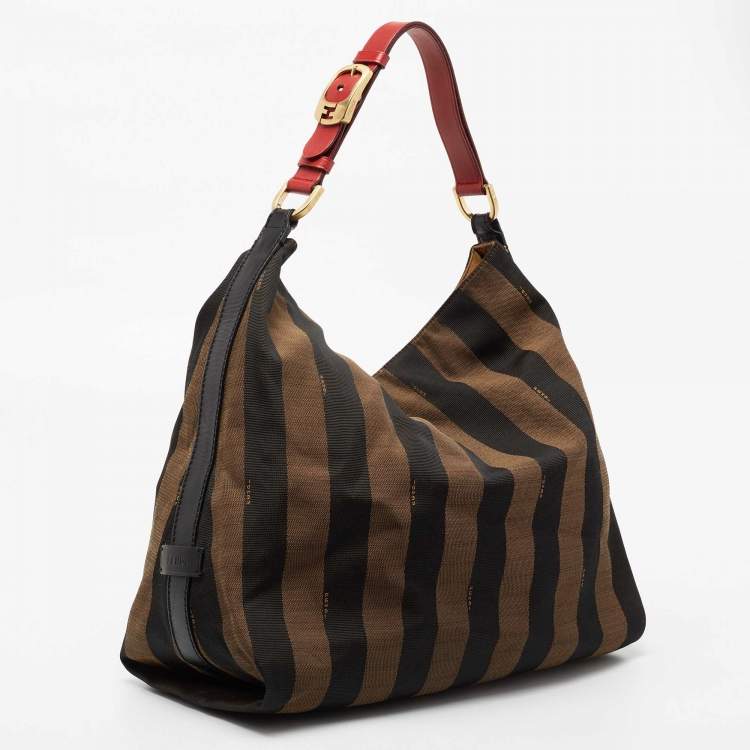 Pre Owned Fendi Brown Pequin Striped Canvas Hobo