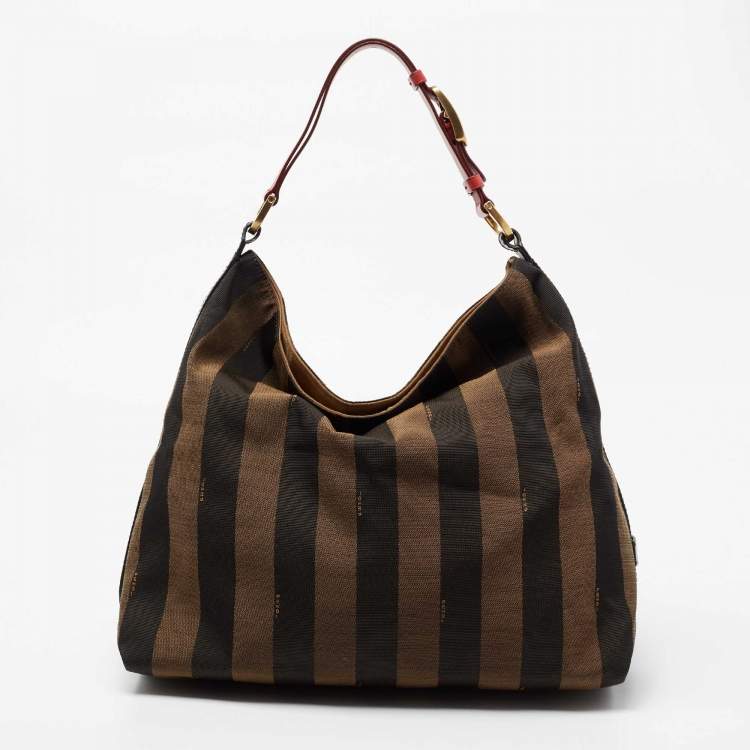 Pre Owned Fendi Brown Pequin Striped Canvas Hobo