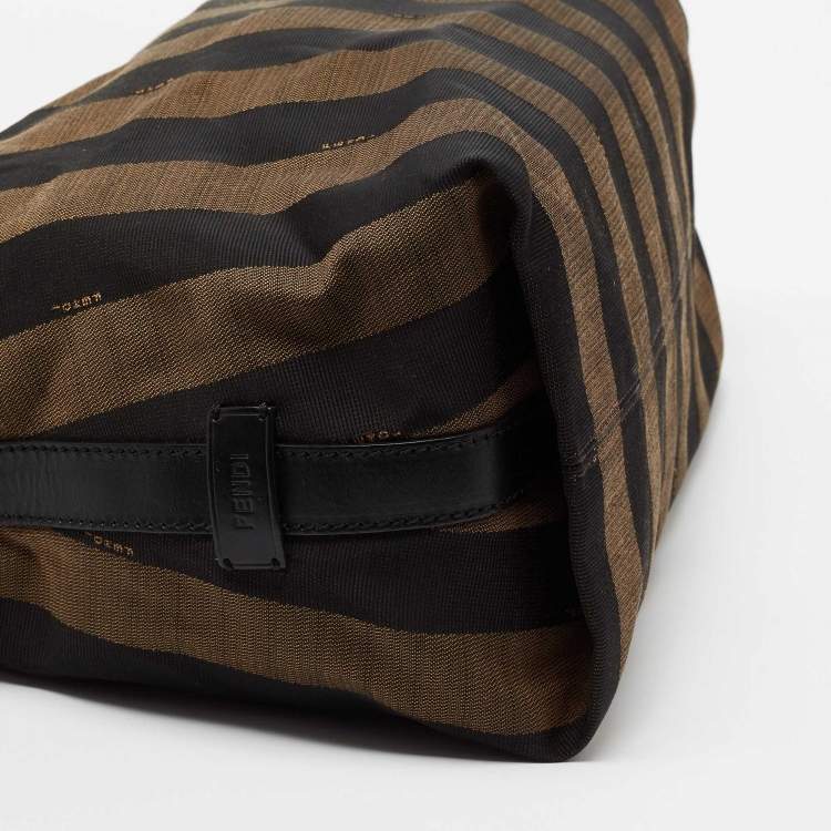 Pre Owned Fendi Brown Pequin Striped Canvas Hobo