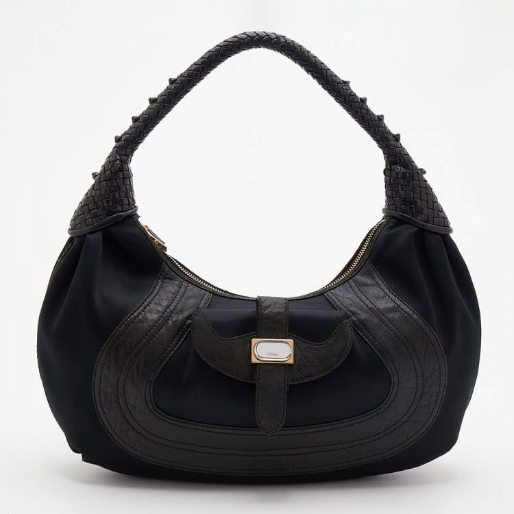 Pre Owned Fendi Black Fabric And Leather Spy Hobo