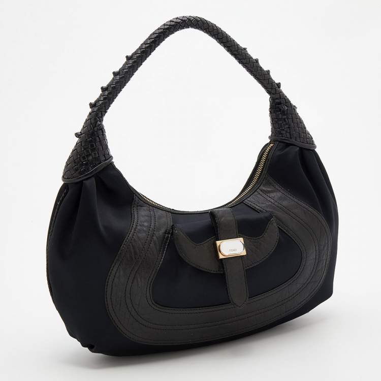 Pre Owned Fendi Black Fabric And Leather Spy Hobo