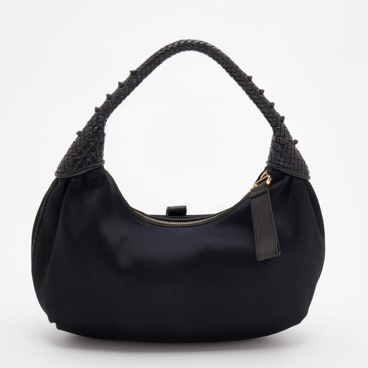 Pre Owned Fendi Black Fabric And Leather Spy Hobo
