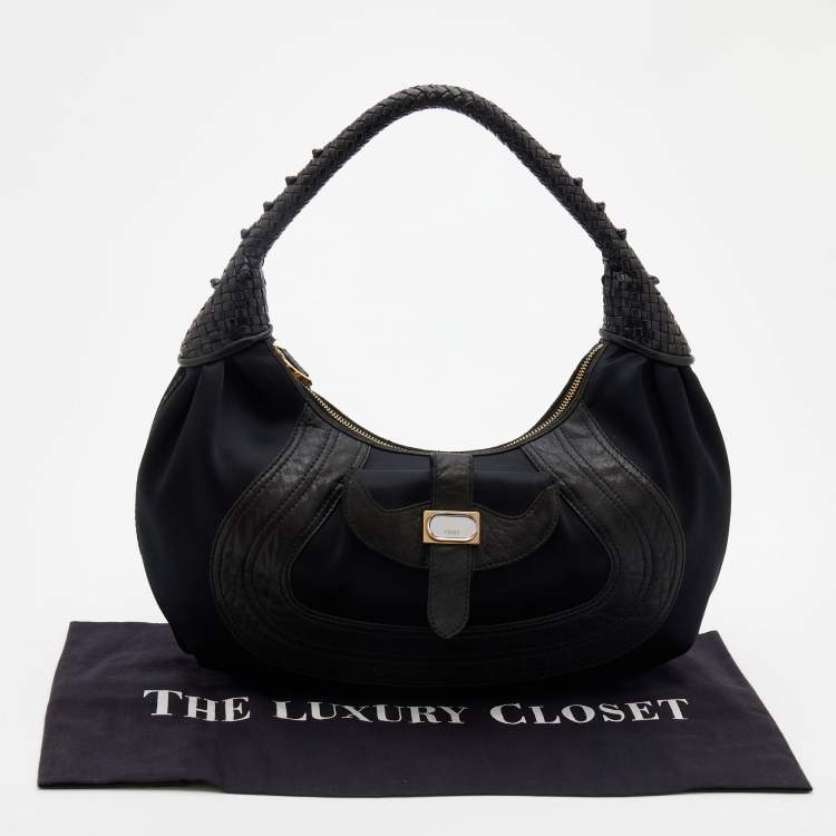 Pre Owned Fendi Black Fabric And Leather Spy Hobo