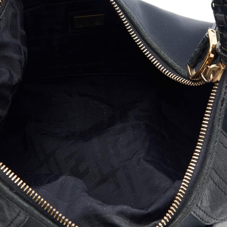 Pre Owned Fendi Black Fabric And Leather Spy Hobo