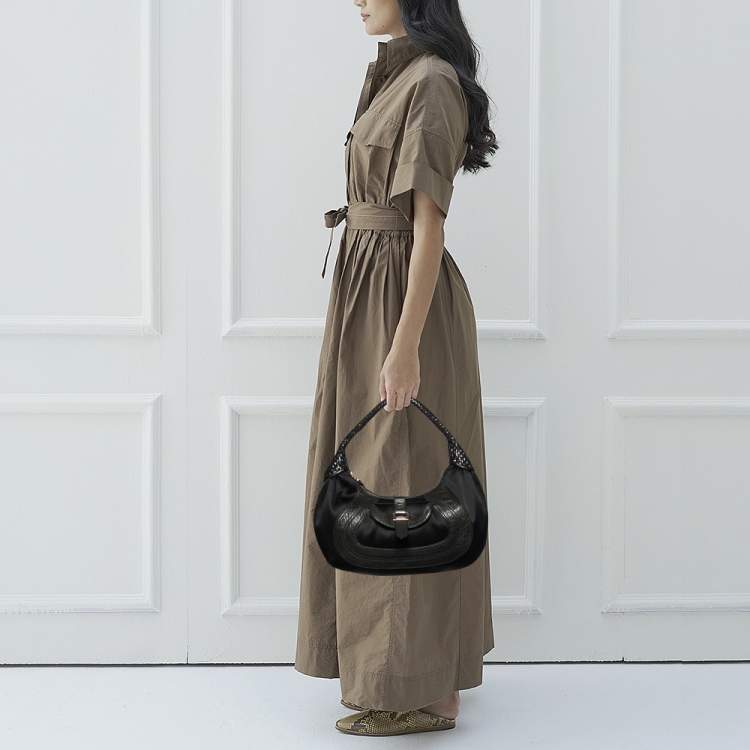 Pre Owned Fendi Black Fabric And Leather Spy Hobo