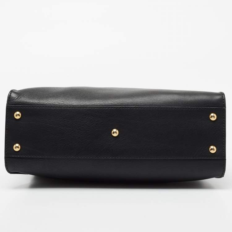 Pre Owned Fendi Black Leather Medium Peekaboo Top Handle Bag