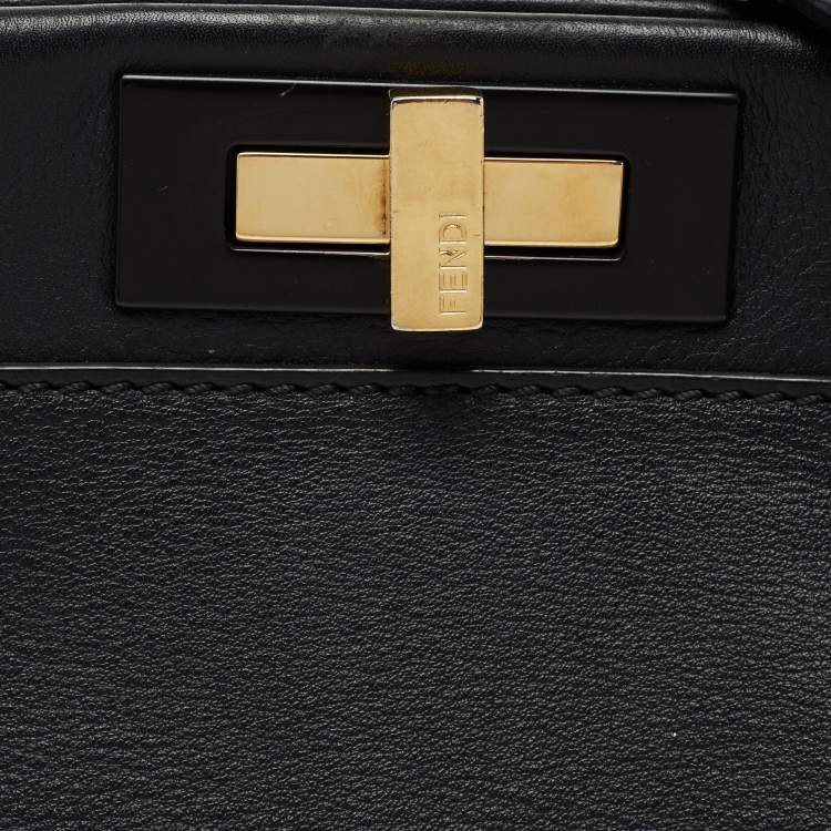 Pre Owned Fendi Black Leather Medium Peekaboo Top Handle Bag