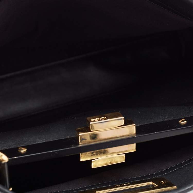 Pre Owned Fendi Black Leather Medium Peekaboo Top Handle Bag