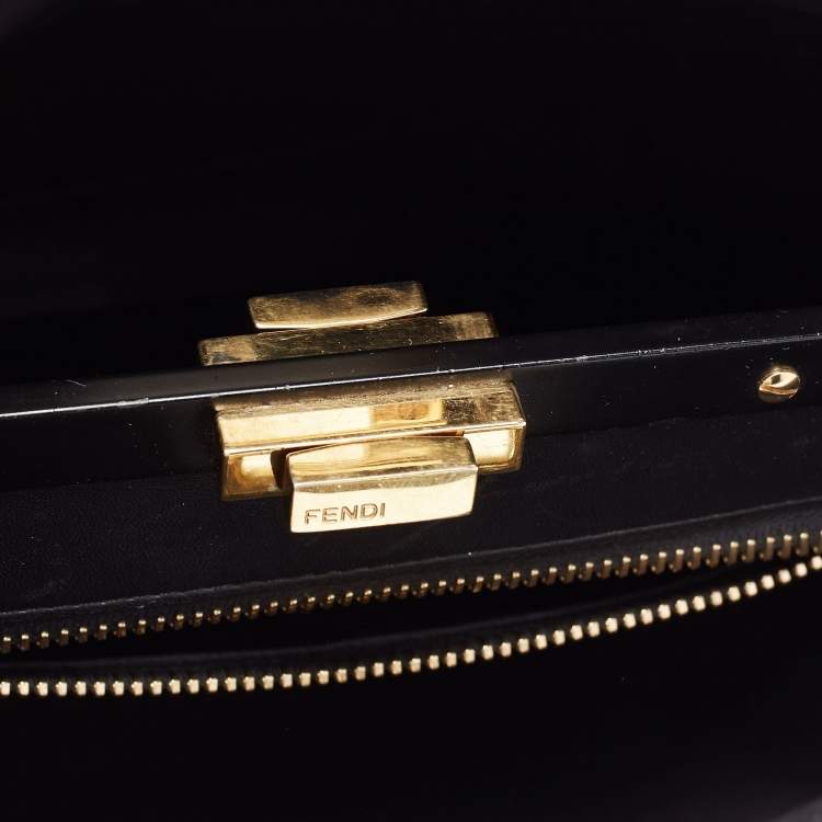Pre Owned Fendi Black Leather Medium Peekaboo Top Handle Bag