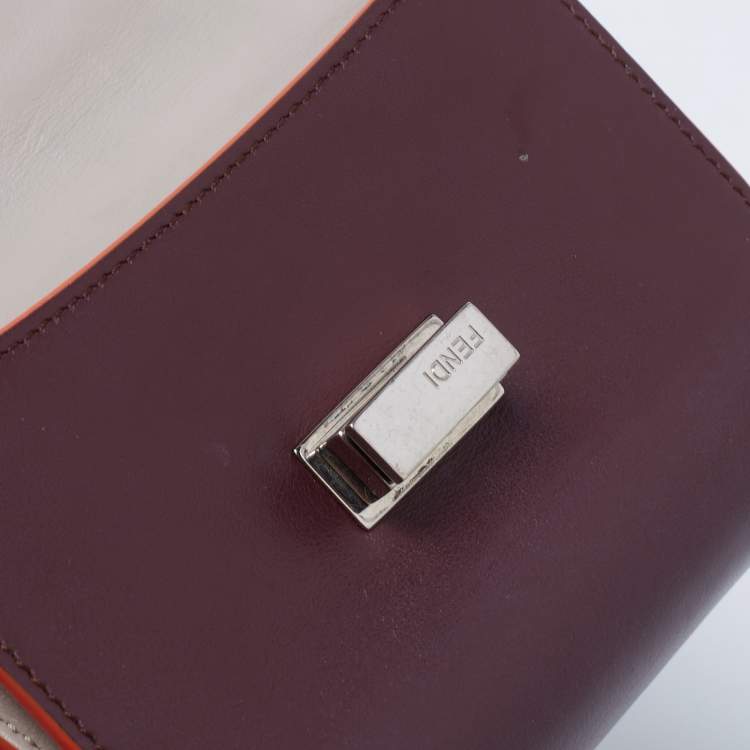 Pre Owned Fendi Burgundy Leather Peekaboo Compact Wallet