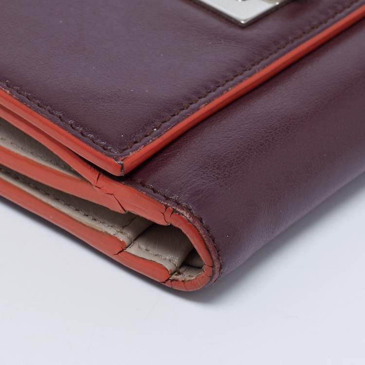 Pre Owned Fendi Burgundy Leather Peekaboo Compact Wallet