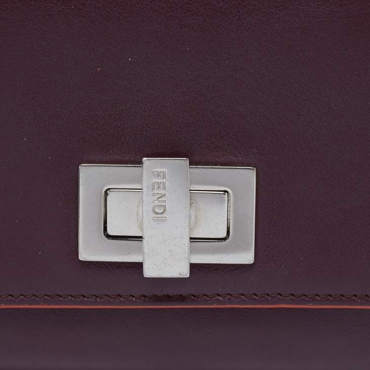 Pre Owned Fendi Burgundy Leather Peekaboo Compact Wallet