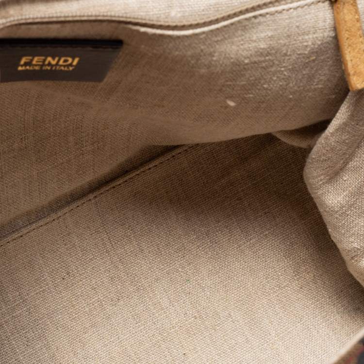 مملوكة مسبقًا Fendi Red/Brown Leather and Pequin Stripe Canvas Silvana Top Handle Bag