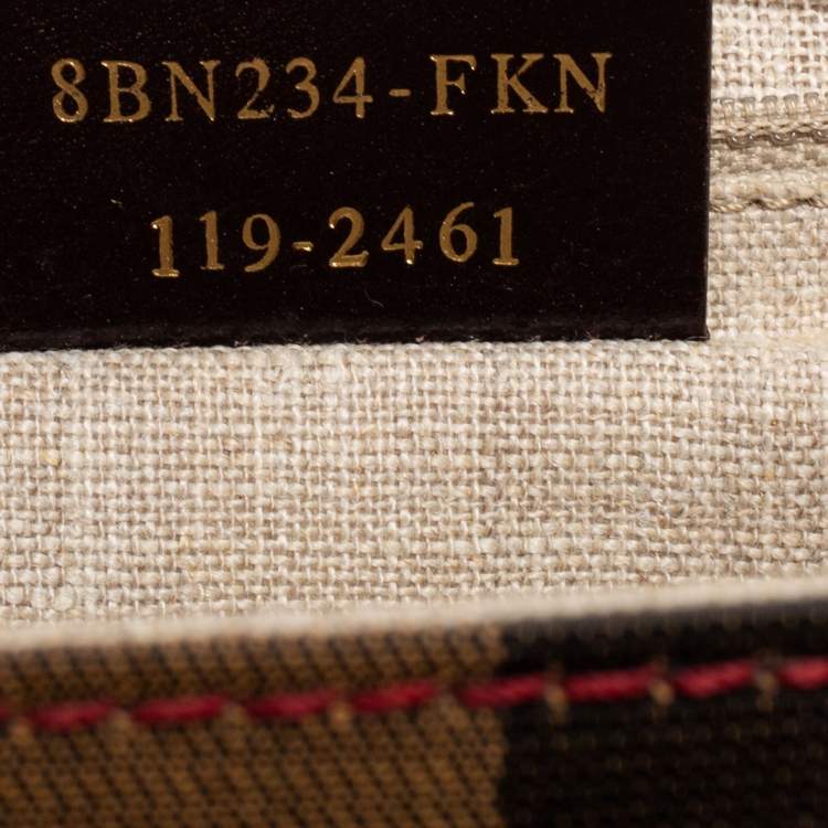 مملوكة مسبقًا Fendi Red/Brown Leather and Pequin Stripe Canvas Silvana Top Handle Bag