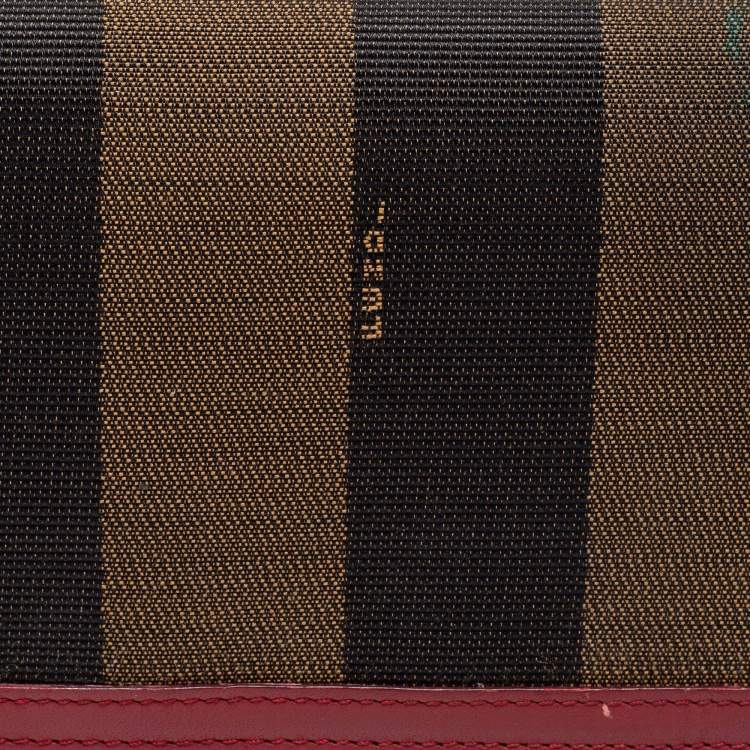 Pre Owned Fendi Brown/Red Pequin Stripe Canvas And Leather Flap Continental Wallet