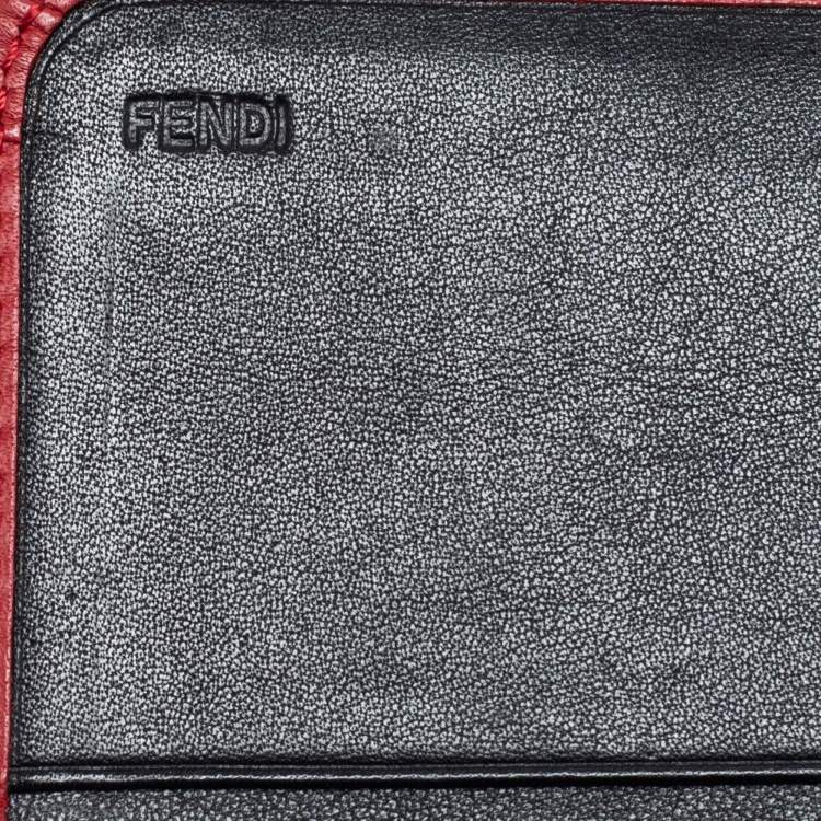 Pre Owned Fendi Brown/Red Pequin Stripe Canvas And Leather Flap Continental Wallet