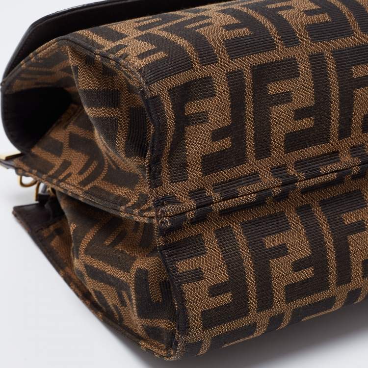 Pre Owned Fendi Brown Zucca Canvas and Leather Small Demi Jour Top Handle Bag