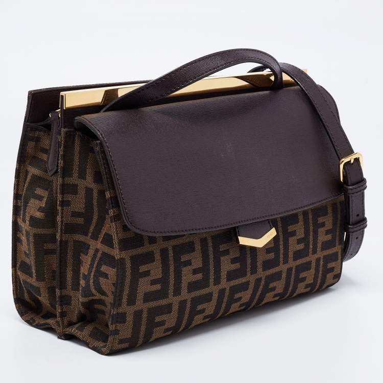 Pre Owned Fendi Brown Zucca Canvas and Leather Small Demi Jour Top Handle Bag
