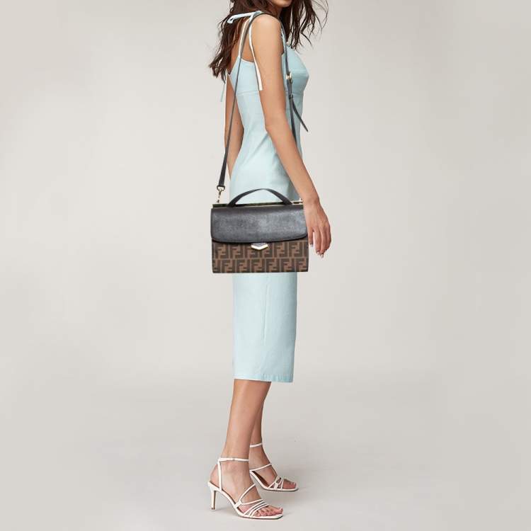 Pre Owned Fendi Brown Zucca Canvas and Leather Small Demi Jour Top Handle Bag