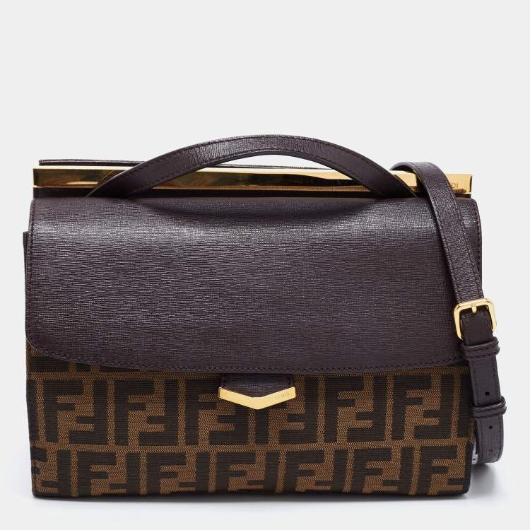 Pre Owned Fendi Brown Zucca Canvas and Leather Small Demi Jour Top Handle Bag