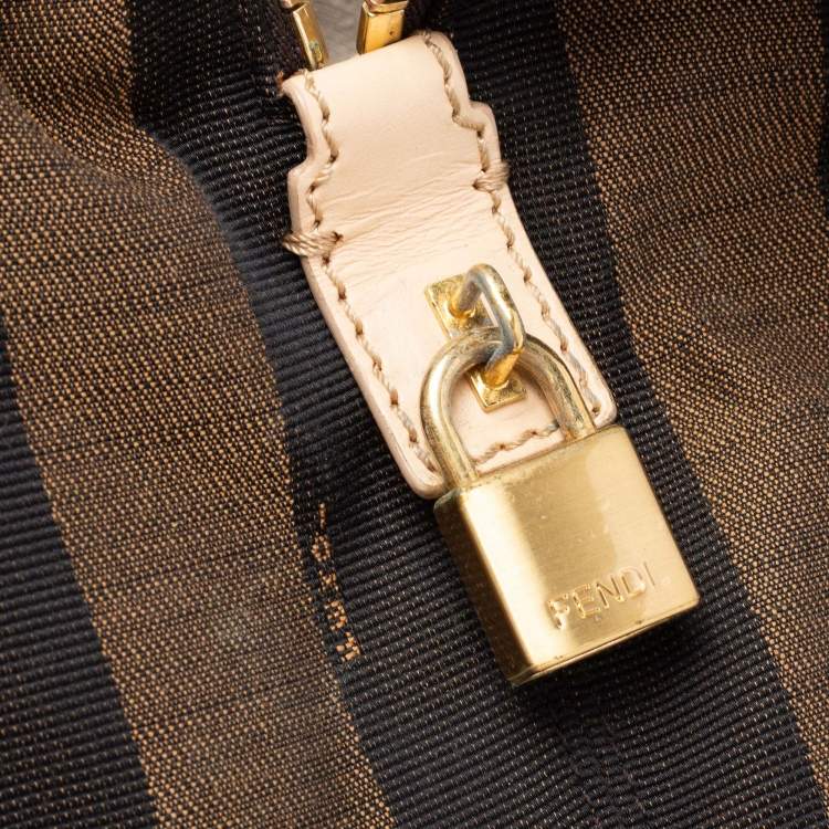 Pre Owned Fendi Pequin Tobacco Canvas and Leather 2Bag Satchel