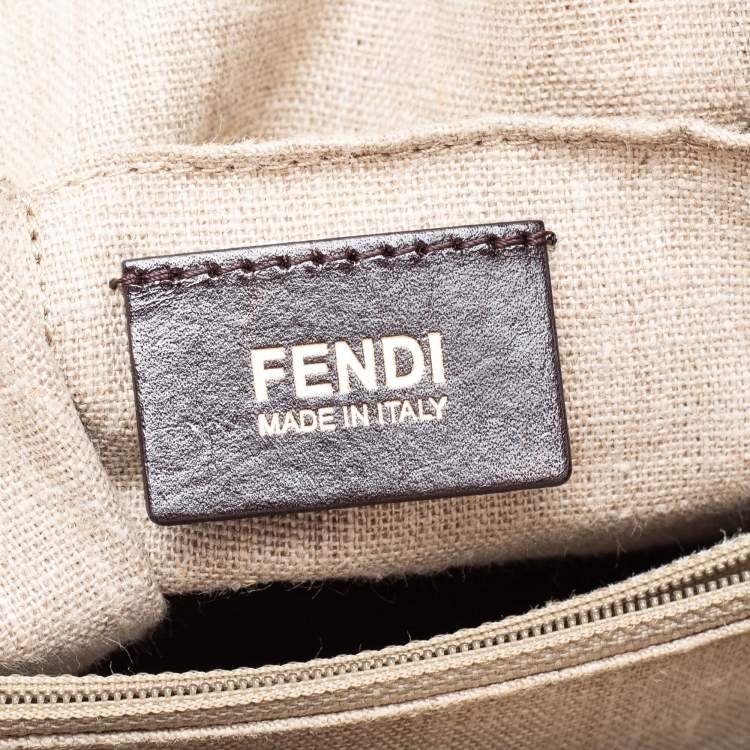 Pre Owned Fendi Pequin Tobacco Canvas and Leather 2Bag Satchel