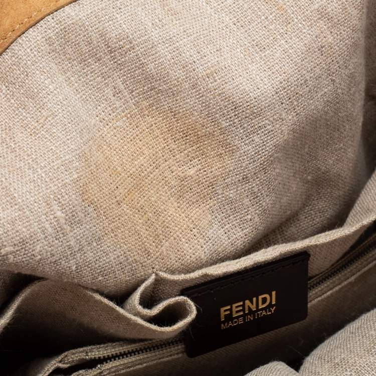 Pre Owned Fendi Pequin Tobacco Canvas and Leather 2Bag Satchel
