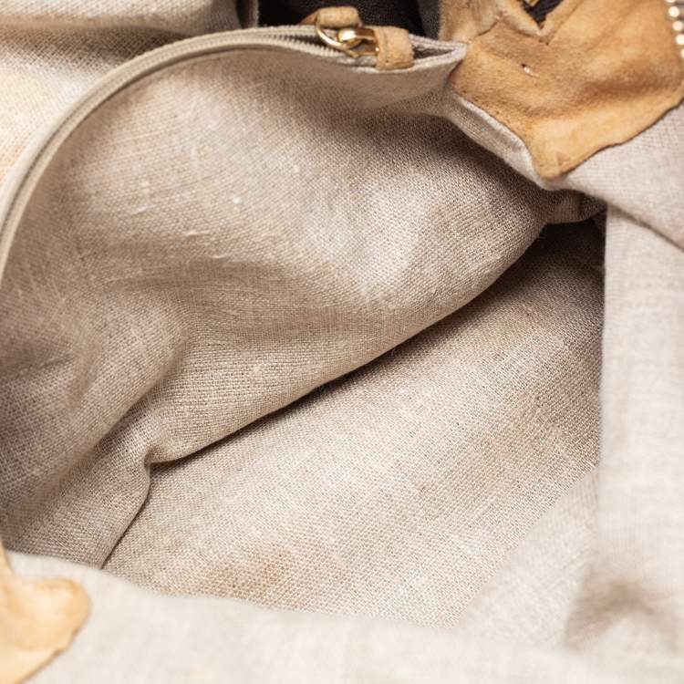 Pre Owned Fendi Pequin Tobacco Canvas and Leather 2Bag Satchel