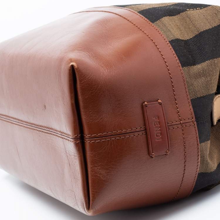 Pre Owned Fendi Pequin Tobacco Canvas and Leather 2Bag Satchel