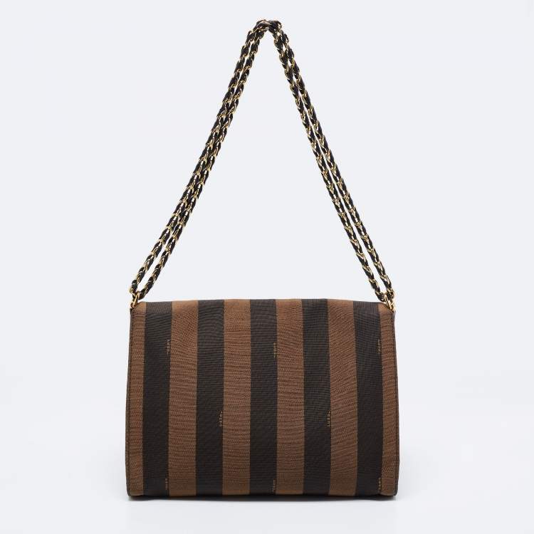 مملوكة مسبقًا Fendi Tobacco Pequin Canvas Large Claudia Shoulder Bag