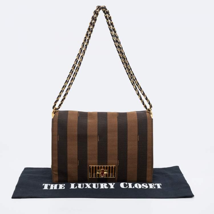 مملوكة مسبقًا Fendi Tobacco Pequin Canvas Large Claudia Shoulder Bag
