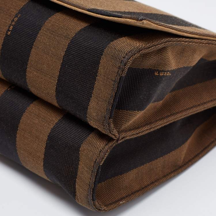 مملوكة مسبقًا Fendi Tobacco Pequin Canvas Large Claudia Shoulder Bag