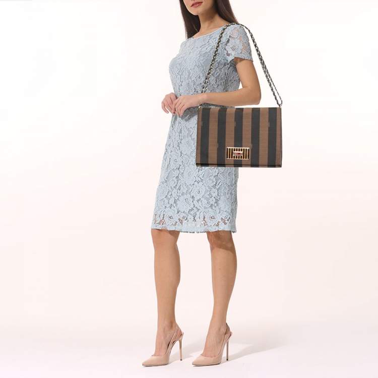 مملوكة مسبقًا Fendi Tobacco Pequin Canvas Large Claudia Shoulder Bag