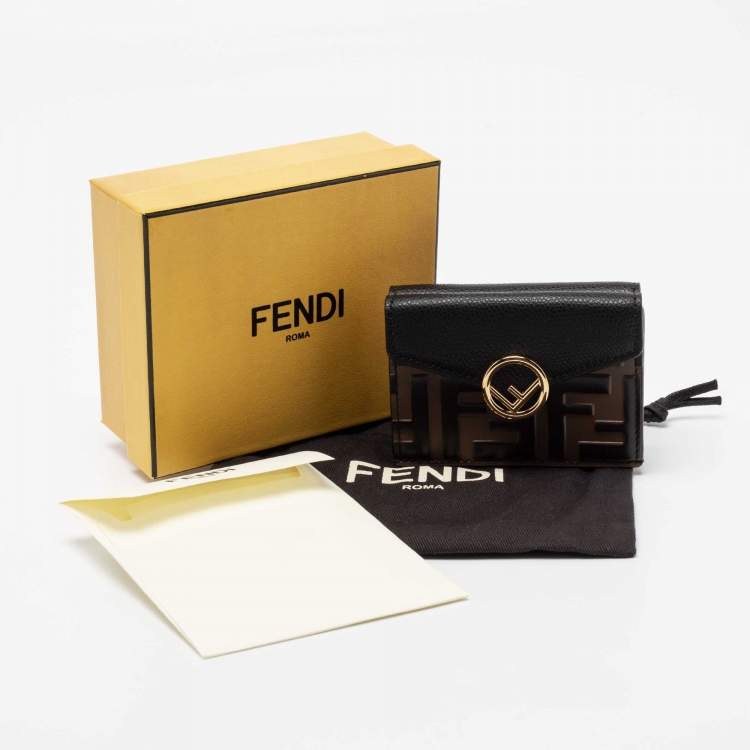 Pre Owned Fendi Brown/Black Zucca Leather F is Fendi Trifold Wallet