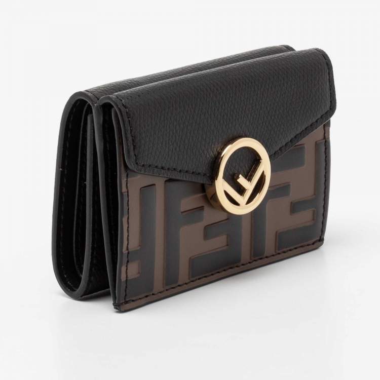 Pre Owned Fendi Brown/Black Zucca Leather F is Fendi Trifold Wallet