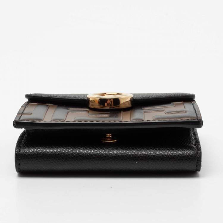 Pre Owned Fendi Brown/Black Zucca Leather F is Fendi Trifold Wallet