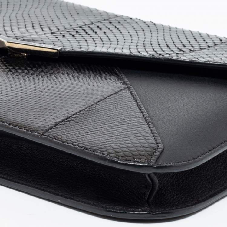 Pre Owned Fendi Black Karung And Water Snake 2Jours Wristlet Clutch