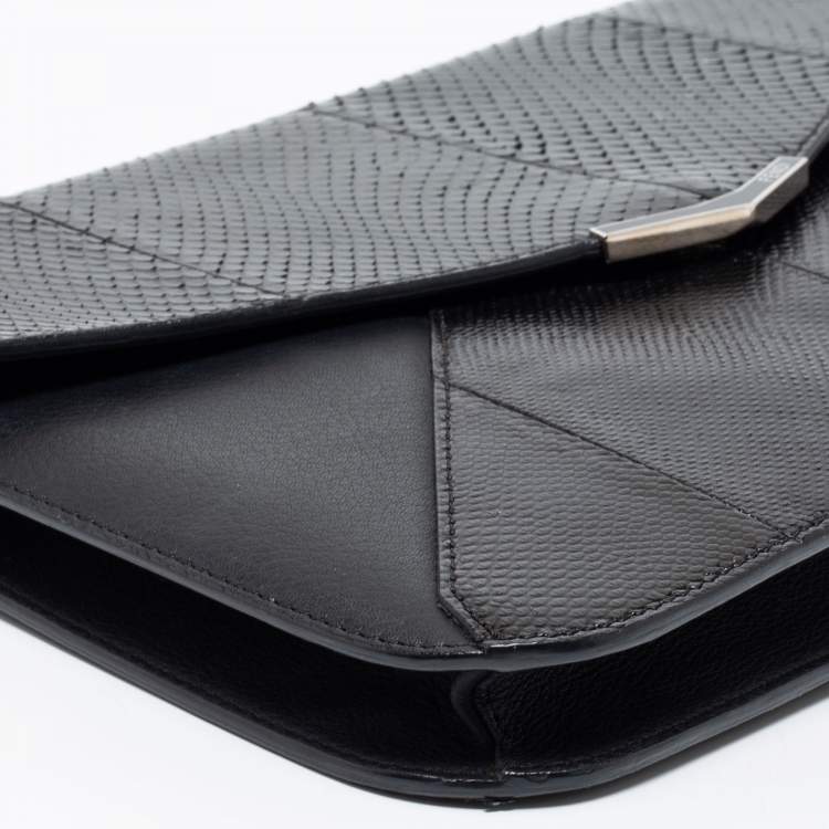 Pre Owned Fendi Black Karung And Water Snake 2Jours Wristlet Clutch