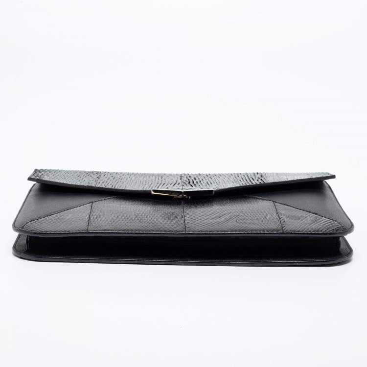 Pre Owned Fendi Black Karung And Water Snake 2Jours Wristlet Clutch