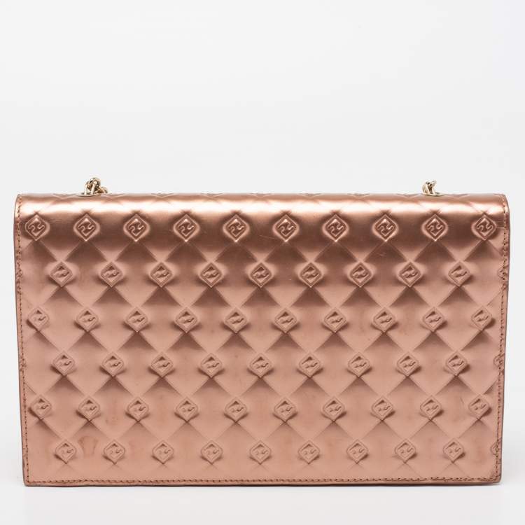 مملوكة مسبقًا Fendi Rose Gold Patent Leather Fendilicious Wallet On Chain