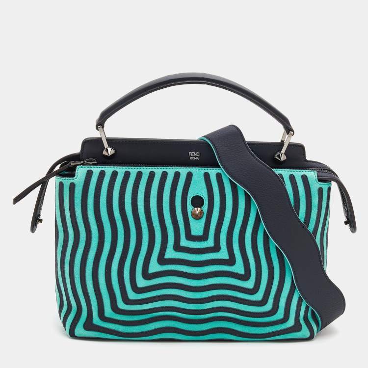 Fendi Mint Green Black Leather And Suede Wave Dotcom Top Handle Bag Fendi The Luxury Closet