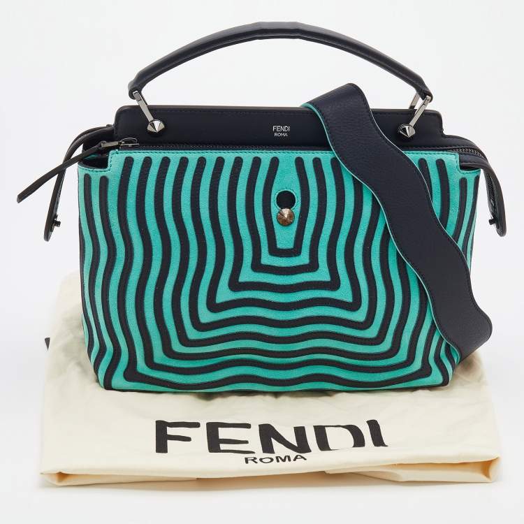 Pre Owned Fendi Mint Green/Black Leather And Suede Wave Dotcom Top Handle Bag