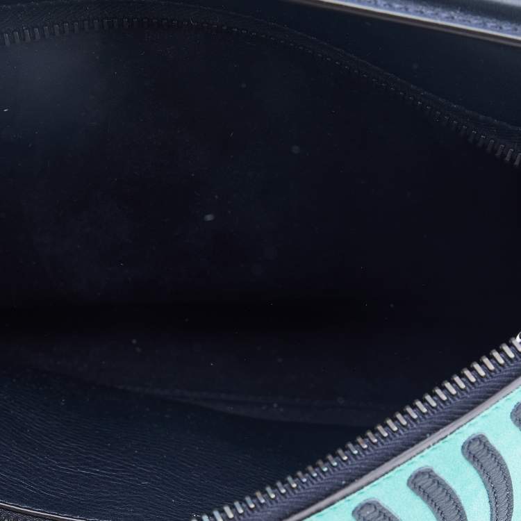 Pre Owned Fendi Mint Green/Black Leather And Suede Wave Dotcom Top Handle Bag