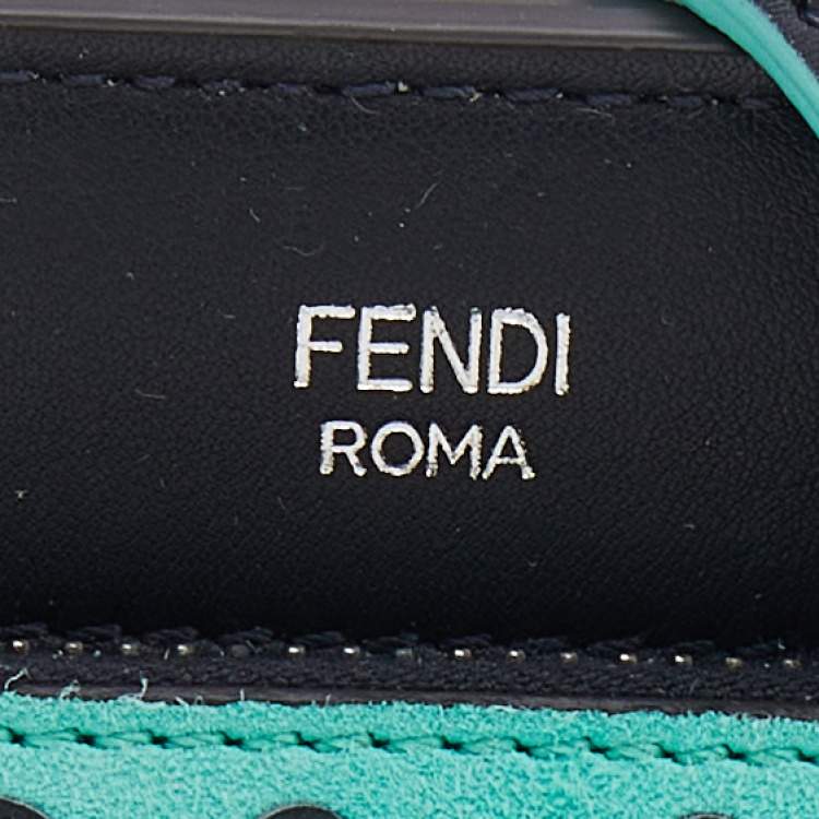 Pre Owned Fendi Mint Green/Black Leather And Suede Wave Dotcom Top Handle Bag