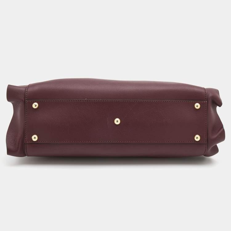 Pre Owned Fendi Burgundy Leather Medium Peekaboo Top Handle Bag
