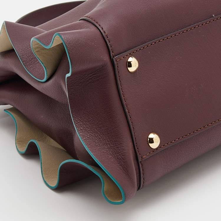 Pre Owned Fendi Burgundy Leather Medium Peekaboo Top Handle Bag