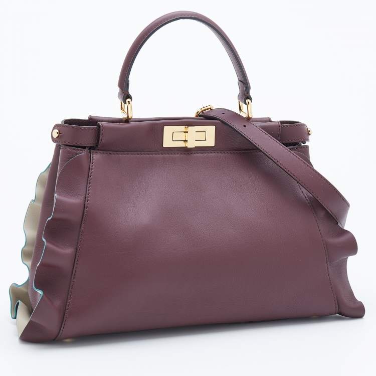 Pre Owned Fendi Burgundy Leather Medium Peekaboo Top Handle Bag
