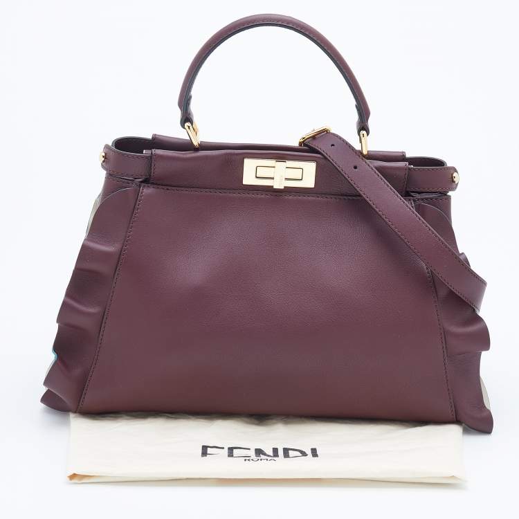 Pre Owned Fendi Burgundy Leather Medium Peekaboo Top Handle Bag