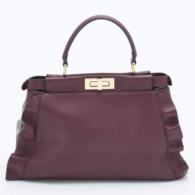Pre Owned Fendi Burgundy Leather Medium Peekaboo Top Handle Bag