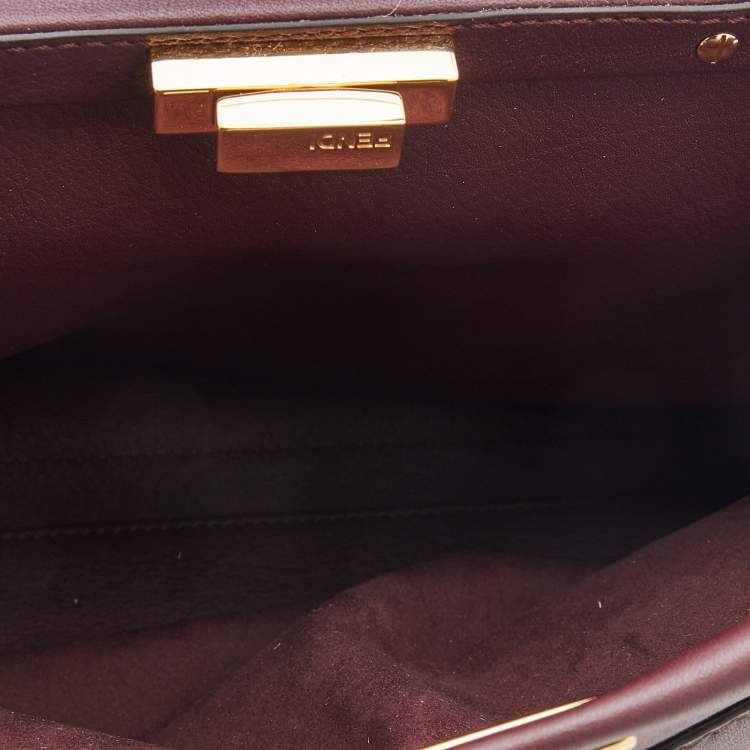Pre Owned Fendi Burgundy Leather Medium Peekaboo Top Handle Bag